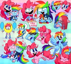 Size: 958x859 | Tagged: safe, artist:vdru7, derpibooru import, pinkie pie, rainbow dash, earth pony, pegasus, pony, equestria girls, balloon, cupcake, cute, dashabetes, diapinkes, food