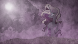 Size: 1920x1080 | Tagged: safe, artist:jamey4, derpibooru import, nightmare rarity, spoiler:comic, cliff, crying, nightmare grayity, rain, solo, vector, wallpaper