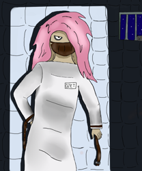 Size: 1000x1200 | Tagged: safe, artist:dzet, artist:dzetrazer, fluttershy, human, .mov, bondage, humanized, mask, night, straitjacket