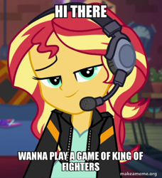 Size: 546x600 | Tagged: safe, edit, edited screencap, screencap, sunset shimmer, equestria girls, bronybait, cropped, headset, meme, solo