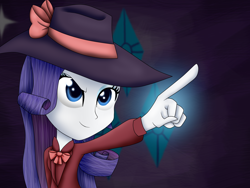 Size: 2000x1500 | Tagged: safe, artist:vicakukac200, rarity, equestria girls, rarity investigates, clothes, coat, detective, detective rarity, hat, pointing, smiling, solo