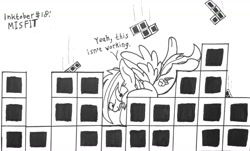 Size: 1280x775 | Tagged: safe, artist:ewoudcponies, derpibooru import, rainbow dash, pegasus, pony, ink drawing, inktober, inktober 2019, monochrome, solo, tetris, traditional art, video game crossover