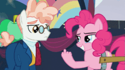 Size: 631x355 | Tagged: safe, edit, edited screencap, screencap, pinkie pie, svengallop, earth pony, pony, the mane attraction, animated, fingers, hoof hands, middle finger, vulgar