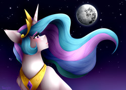 Size: 4500x3200 | Tagged: safe, artist:tetlow-senpai, princess celestia, alicorn, pony, absurd resolution, lullaby for a princess, moon