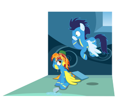 Size: 7047x5738 | Tagged: safe, artist:kired25, derpibooru import, soarin', spitfire, absurd resolution, annoyed, flying, pun, sauce, simple background, spaghetti, transparent background