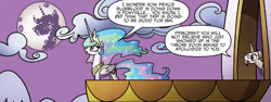 Size: 1305x492 | Tagged: safe, artist:agnesgarbowska, idw, kibitz, prince blueblood, princess celestia, alicorn, pony, spoiler:comic, spoiler:comicdeviations, female, mare, moon