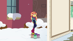 Size: 1920x1080 | Tagged: safe, screencap, sunset shimmer, better together, equestria girls, holidays unwrapped, canterlot high, clothes, solo, winter outfit