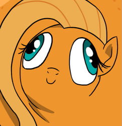 Size: 521x535 | Tagged: safe, artist:doublewbrothers, edit, fluttershy, pegasus, pony, what about discord?, c:, cropped, derp, flutterrange, food, inanimate tf, orange, orangified, solo, transformation, wat, wtf