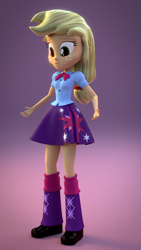 Size: 1080x1920 | Tagged: safe, artist:creatorofpony, applejack, twilight sparkle, equestria girls, /mlp/, 3d, 3d model, blender, clothes, clothes swap, freckles, shirt, skirt, solo, worried