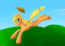 Size: 3508x2480 | Tagged: safe, artist:clayman778, applejack, earth pony, pony, applejack's hat, blonde, blonde mane, blonde tail, female, green eyes, mare, orange coat, solo