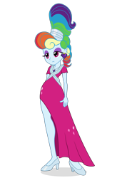 Size: 2000x3050 | Tagged: safe, artist:cybersquirrel, derpibooru import, rainbow dash, human, equestria girls, sparkle's seven, breasts, cleavage, clothes, dress, ear piercing, earring, eyeshadow, female, high heels, jewelry, legs, makeup, megaradash, necklace, piercing, shoes, simple background, solo, transparent background