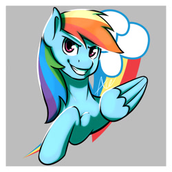 Size: 1024x1024 | Tagged: safe, artist:acelinjack, derpibooru import, rainbow dash, pegasus, pony, bust, cutie mark background, grin, portrait, smiling, solo