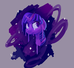 Size: 1500x1373 | Tagged: safe, artist:lilfunkman, twilight sparkle, aesthetics, annoyed, bust, grumpy, melting, solo, space, surreal, unamused