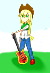 Size: 1000x1465 | Tagged: safe, artist:jumboz95, applejack, equestria girls, clothes, female, guitar