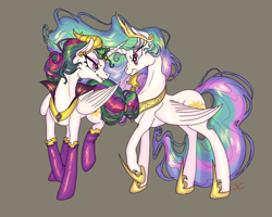 Size: 2500x2000 | Tagged: safe, artist:sourcherry, idw, princess celestia, alicorn, pony, reflections, spoiler:comic, angry, clothes, evil celestia, evil grin, grin, scowl, self paradox, smiling