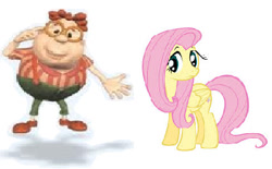 Size: 427x264 | Tagged: safe, fluttershy, pegasus, pony, carl wheezer, crossover, duo, jimmy neutron, simple background, white background