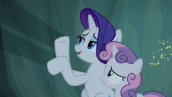 Size: 1280x720 | Tagged: safe, screencap, rarity, sweetie belle, pony, unicorn, campfire tales