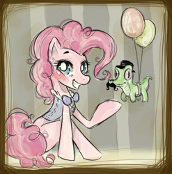 Size: 552x559 | Tagged: safe, artist:dear-cotton-candy, gummy, pinkie pie, earth pony, pony, bowtie, clothes, moustache