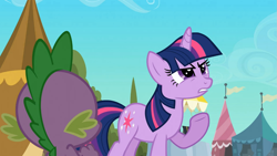 Size: 1365x768 | Tagged: safe, derpibooru import, screencap, spike, twilight sparkle, dragon, the crystal empire