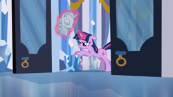 Size: 1365x768 | Tagged: safe, derpibooru import, screencap, twilight sparkle, unicorn twilight, pony, unicorn, the crystal empire, female, magic, magic aura, mare, solo, telekinesis