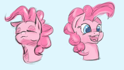 Size: 1762x997 | Tagged: safe, artist:post-it, pinkie pie, earth pony, pony, colored sketch, eyes closed, sketch, smiling, solo