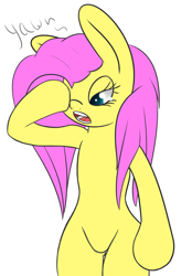 Size: 1162x1671 | Tagged: safe, artist:color-spark, fluttershy, pegasus, pony, semi-anthro, bipedal, sleepy, solo, yawn