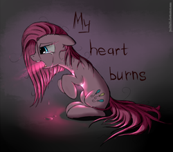 Size: 1432x1260 | Tagged: safe, artist:junkiekb, pinkie pie, earth pony, pony, crying, dark, glow, pinkamena diane pie, solo