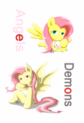 Size: 2362x3446 | Tagged: safe, artist:od20plus, angel bunny, fluttershy, bat pony, pony, flutterbat