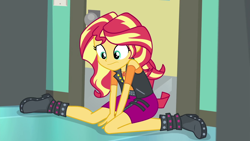 Size: 1920x1080 | Tagged: safe, screencap, sunset shimmer, better together, equestria girls, forgotten friendship, cute, female, palindrome get, shimmerbetes, sitting, solo