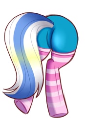 Size: 746x1072 | Tagged: safe, artist:cloud-fly, oc, oc only, oc:fleurbelle, alicorn, pony, alicorn oc, butt, clothes, female, plot, socks, striped socks, thigh highs