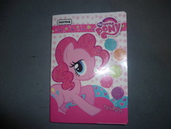 Size: 2560x1920 | Tagged: safe, artist:kaiamurosesei, pinkie pie, balloon, book, irl, my little pony logo, photo, solo