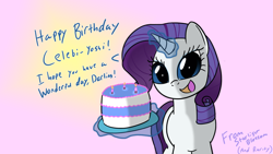 Size: 1920x1080 | Tagged: safe, artist:starlightblossom, rarity, pony, unicorn, birthday cake, cake, female, food, happy birthday, magic, mare, solo, telekinesis