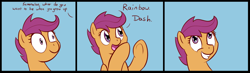 Size: 1000x290 | Tagged: safe, artist:whatsapokemon, scootaloo, comic, solo, underhoof