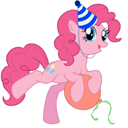 Size: 3000x3000 | Tagged: safe, artist:face-of-moe, pinkie pie, earth pony, pony, balloon, hat, hoof hold, party hat, solo