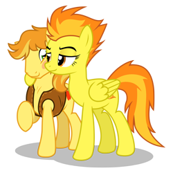 Size: 1048x1048 | Tagged: safe, artist:anarchemitis, derpibooru import, braeburn, spitfire, blushing, crack shipping, female, male, shipping, simple background, spitburn, straight, transparent background, vector