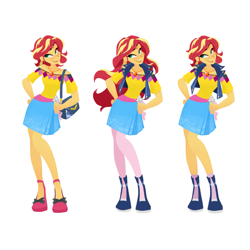 Size: 2835x2835 | Tagged: safe, artist:bcpony, sunset shimmer, human, equestria girls, alternate hairstyle, bag, boots, clothes, female, geode of empathy, hand on hip, high heels, jewelry, magical geodes, necklace, open mouth, pantyhose, shirt, shoes, simple background, skirt, socks, white background