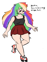 Size: 1839x2415 | Tagged: safe, artist:kackysocks, derpibooru import, rainbow dash, human, clothes, cute, dashabetes, full body, humanized, legs, miniskirt, pleated skirt, rainbow hair, roller skates, skirt, tanktop, thighs