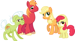 Size: 3565x1968 | Tagged: safe, artist:porygon2z, apple bloom, applejack, big macintosh, granny smith, earth pony, pony, apple family, male, missing accessory, simple background, stallion, transparent background, vector