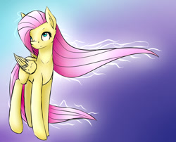 Size: 1440x1162 | Tagged: safe, artist:foxqueeny, fluttershy, pegasus, pony, gradient background, solo, windswept mane