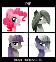 Size: 600x659 | Tagged: safe, artist:ii-art, limestone pie, marble pie, maud pie, pinkie pie, earth pony, pony, demon days, gorillaz, pie sisters, ponified album cover, sisters, watermark