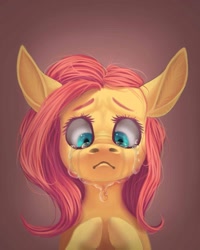 Size: 1024x1280 | Tagged: safe, artist:pessadie, fluttershy, pegasus, pony, bust, crying, hooves together, looking down, messy mane, portrait, solo