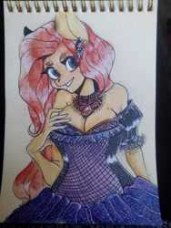 Size: 1620x2160 | Tagged: safe, artist:yukomaussi, fluttershy, anthro, solo, traditional art