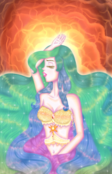 Size: 1200x1859 | Tagged: safe, artist:moonlightprincess002, princess celestia, human, humanized, lava, lipstick, sleeping, solo