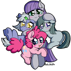 Size: 3000x3000 | Tagged: safe, artist:anibaruthecat, limestone pie, marble pie, maud pie, pinkie pie, earth pony, pony, adorable face, anibaru is trying to murder us, blushing, cute, diapinkes, equestria's best big sister, female, filly, limabetes, looking at you, marblebetes, maudabetes, open mouth, pie sisters, siblings, simple background, sisters, smiling, transparent background, when she smiles