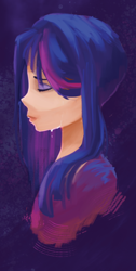 Size: 396x785 | Tagged: safe, artist:lilfunkman, twilight sparkle, human, alternate hairstyle, bust, crying, humanized, sad, short hair, simple background, solo