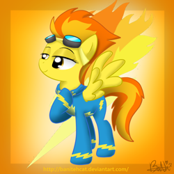 Size: 900x900 | Tagged: safe, artist:banitehcat, derpibooru import, spitfire, goggles, solo, wonderbolts uniform