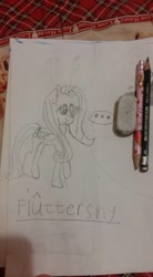 Size: 528x960 | Tagged: safe, fluttershy, pegasus, pony, grayscale, monochrome, pencil drawing, traditional art