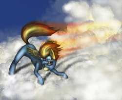 Size: 793x647 | Tagged: safe, artist:congo, derpibooru import, spitfire, cloud, cloudy, goggles, solo, wonderbolts uniform