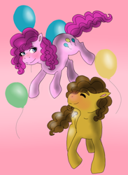 Size: 566x775 | Tagged: safe, artist:princessofcoffee, cheese sandwich, pinkie pie, earth pony, pony, balloon, female, male, mare, stallion