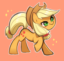 Size: 500x480 | Tagged: safe, artist:puchiko, applejack, earth pony, pony, cute, female, jackabetes, mare, pixiv, red background, simple background, solo